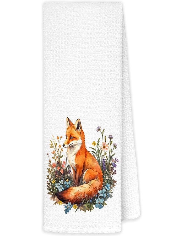 JINYO Floral Fox Kitchen Towels, Fox Gifts Hand Towels for Bathroom, Foxs Decor Tea Dish Towels for Kitchen, 16x24 Inch - Image 1