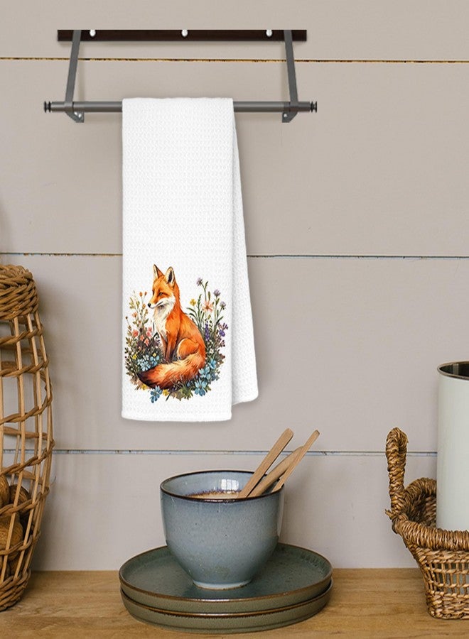 JINYO Floral Fox Kitchen Towels, Fox Gifts Hand Towels for Bathroom, Foxs Decor Tea Dish Towels for Kitchen, 16x24 Inch - Image 4