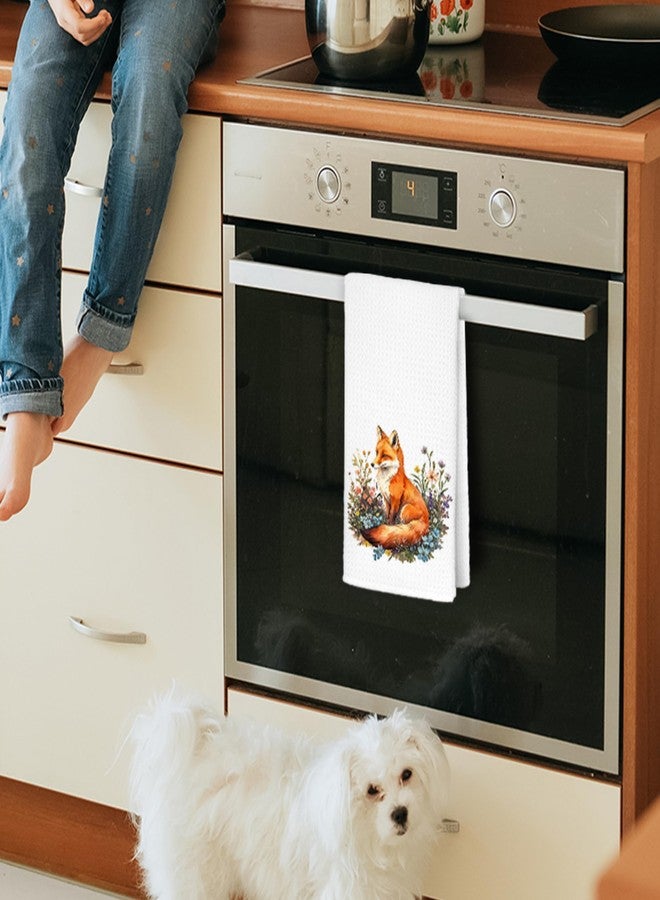 JINYO Floral Fox Kitchen Towels, Fox Gifts Hand Towels for Bathroom, Foxs Decor Tea Dish Towels for Kitchen, 16x24 Inch - Image 2