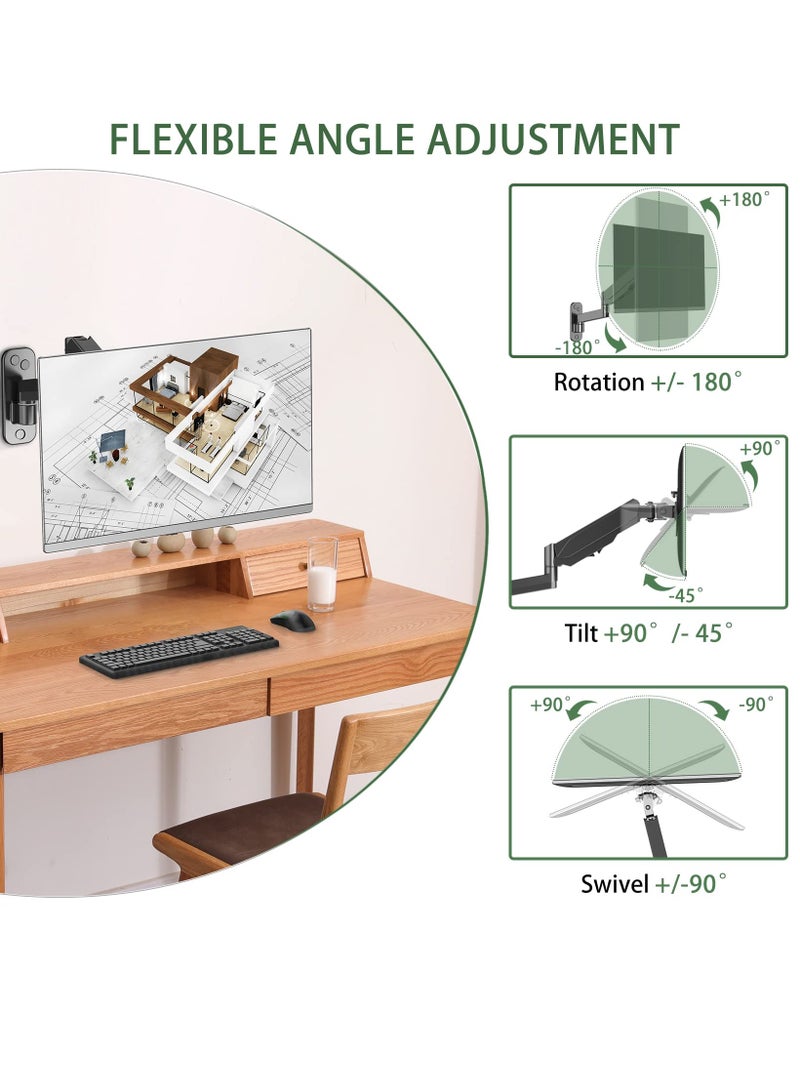 SOLARAE Single Monitor Wall Mount for 17 to 35 Inch Computer Screens, Gas Spring Wall Monitor Arm Holds Up to 12kg , with Fits Four VESA Mounting Sizes 75x75, 100x100, Black - Image 3