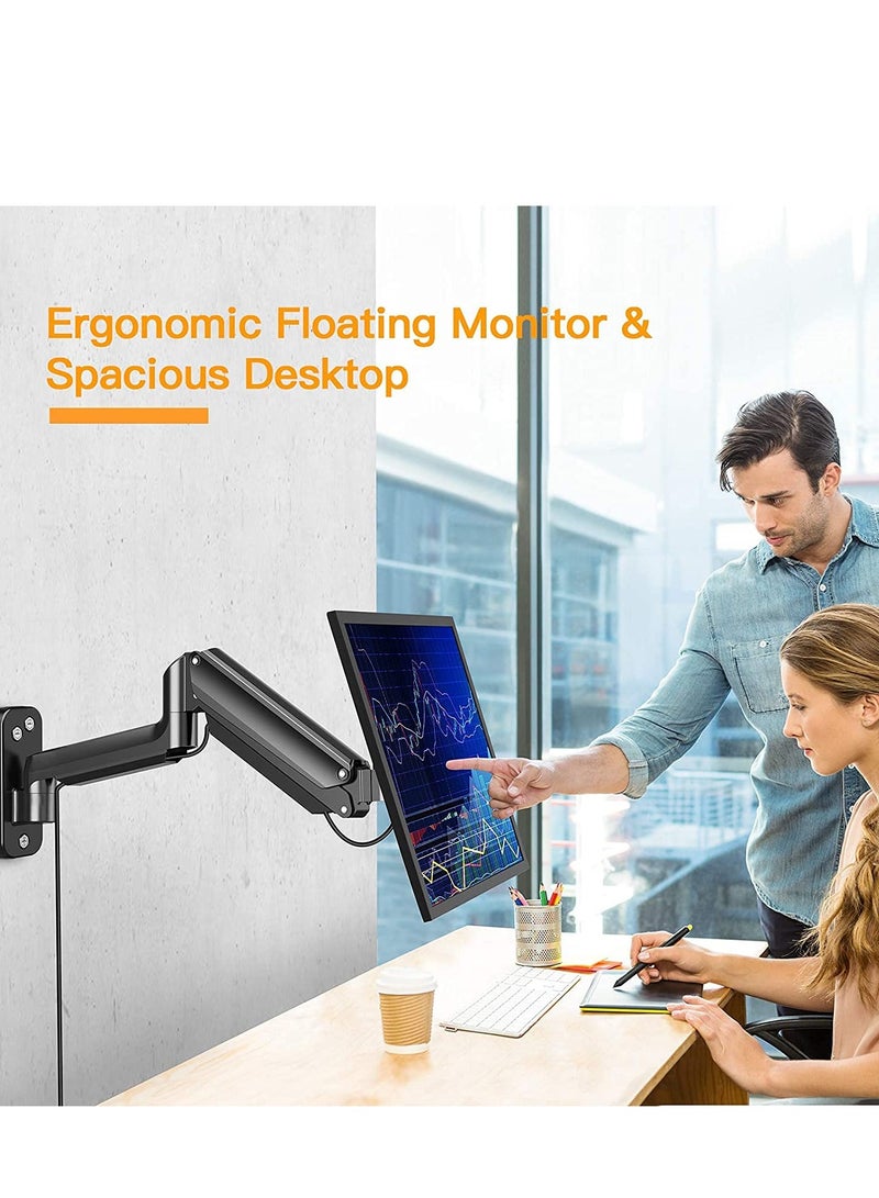 SOLARAE Single Monitor Wall Mount for 17 to 35 Inch Computer Screens, Gas Spring Wall Monitor Arm Holds Up to 12kg , with Fits Four VESA Mounting Sizes 75x75, 100x100, Black - Image 2