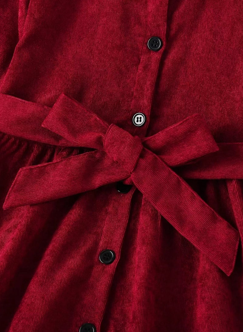 Girls Ruffle Hem Belted Shirt Dress - Image 3