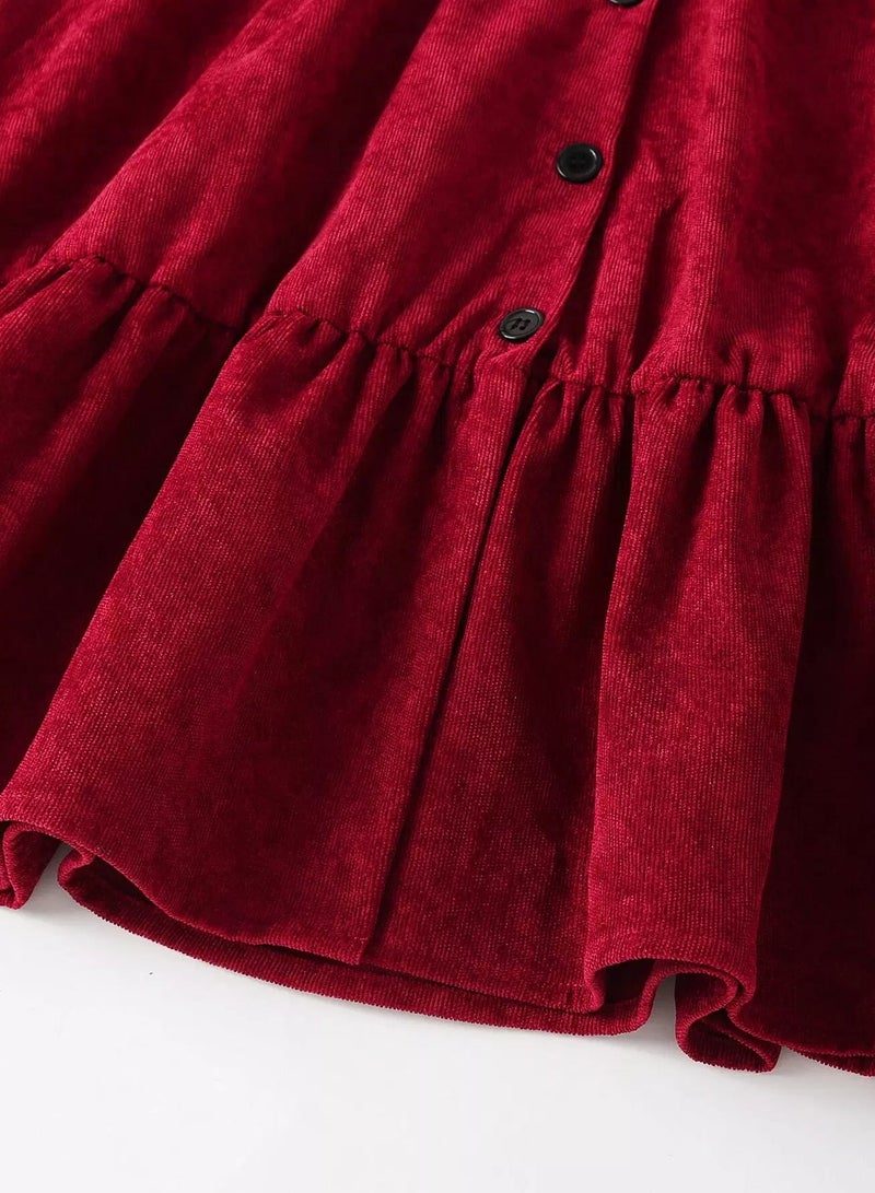 Girls Ruffle Hem Belted Shirt Dress - Image 4