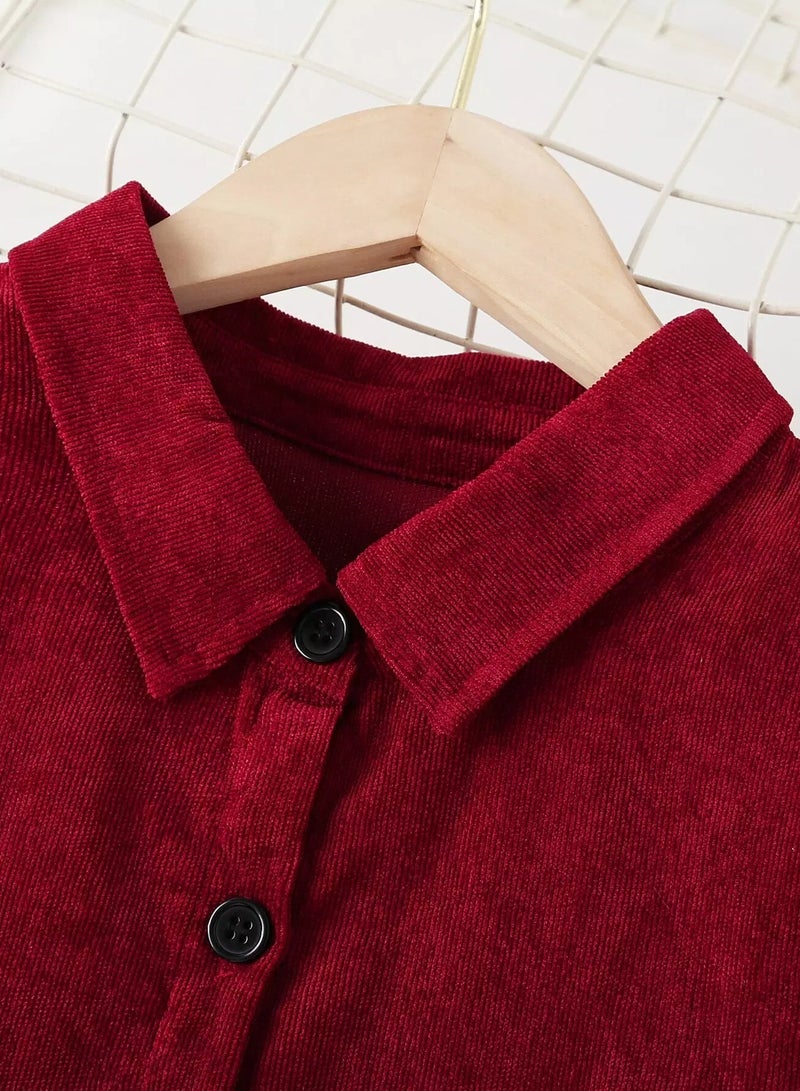 Girls Ruffle Hem Belted Shirt Dress - Image 5