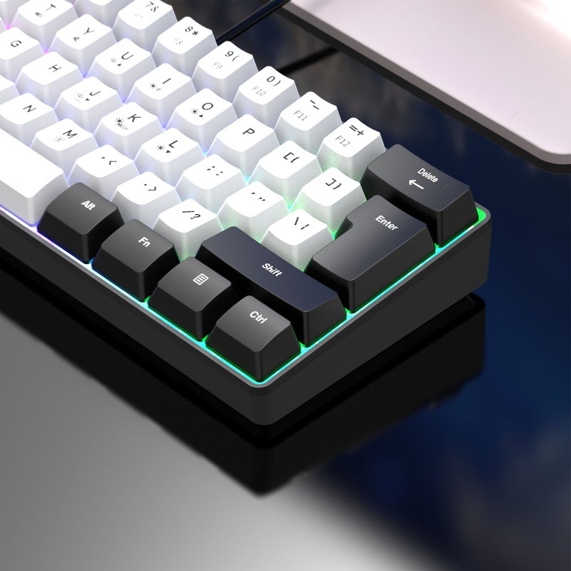 2025 لوحة مفاتيح ألعاب سلكية فائقة الصغر 60 مفتاح، بإضاءة خلفية RGB بالأبيض والأسود، لوحة مفاتيح صغيرة مريحة 61 مفتاح، مع منفذ USB، لوحة مفاتيح محمولة للمكتب متوافقة مع أجهزة الكمبيوتر المحمولة والمكتبية، هدية العطلات - Image 4