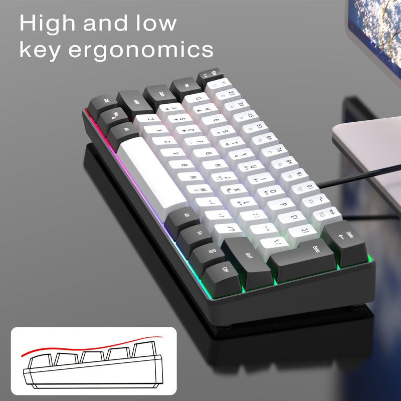 2025 لوحة مفاتيح ألعاب سلكية فائقة الصغر 60 مفتاح، بإضاءة خلفية RGB بالأبيض والأسود، لوحة مفاتيح صغيرة مريحة 61 مفتاح، مع منفذ USB، لوحة مفاتيح محمولة للمكتب متوافقة مع أجهزة الكمبيوتر المحمولة والمكتبية، هدية العطلات - Image 2