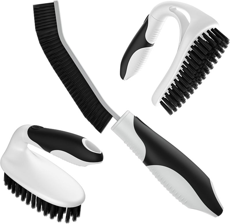 CLEANGOR Scrub Brush, Heavy Duty Scrubbing Brushes with Ergonomic Grip, Three Different Durable Brushes for Grout, Tile, Bathroom, Kitchen，Bathtub，Floor Cleaning (3, Black) - Image 1