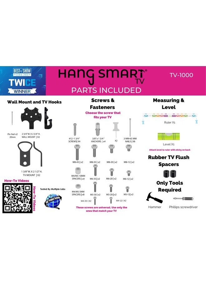 Hang Smart TV حامل تلفاز هانج سمارت على الحائط بدون تثبيت سهل التركيب، يمكن تثبيته بنفسك لأي تلفاز في دقائق، يناسب تلفازات من 19-100 بوصة، يتحمل حتى 150 رطل، متعدد الاستخدامات لمعظم تلفازات وشاشات LCD المسطحة، يشمل المعدات (تلفاز 19" إلى 100") - Image 5