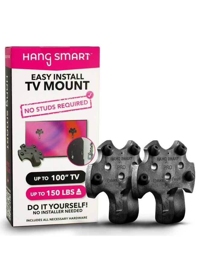 Hang Smart TV حامل تلفاز هانج سمارت على الحائط بدون تثبيت سهل التركيب، يمكن تثبيته بنفسك لأي تلفاز في دقائق، يناسب تلفازات من 19-100 بوصة، يتحمل حتى 150 رطل، متعدد الاستخدامات لمعظم تلفازات وشاشات LCD المسطحة، يشمل المعدات (تلفاز 19" إلى 100") - Image 1
