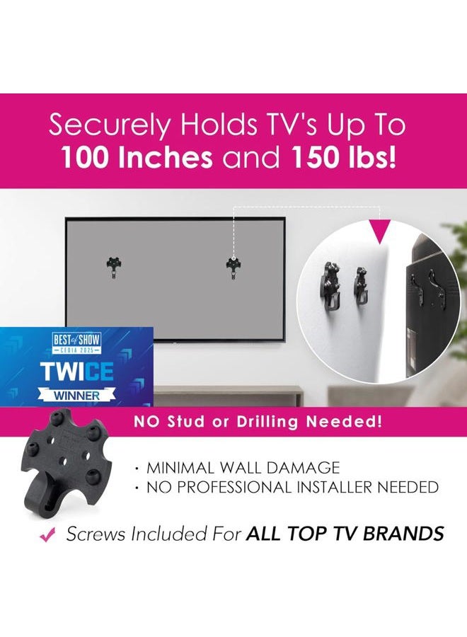 Hang Smart TV حامل تلفاز هانج سمارت على الحائط بدون تثبيت سهل التركيب، يمكن تثبيته بنفسك لأي تلفاز في دقائق، يناسب تلفازات من 19-100 بوصة، يتحمل حتى 150 رطل، متعدد الاستخدامات لمعظم تلفازات وشاشات LCD المسطحة، يشمل المعدات (تلفاز 19" إلى 100") - Image 3