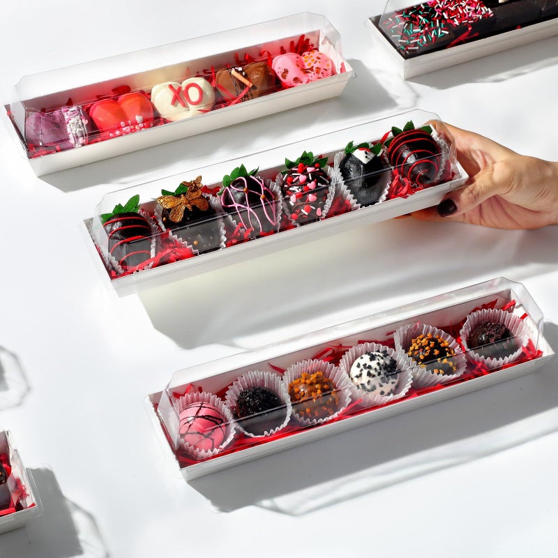SLShePack 50 Pack 12 x 2.8 x 2.4 Inches Chocolated Covered Strawberries Boxes Macaron Boxes with Clear Lids, 12 Inches Long Bakery boxes with Window for Chocolate,truffle,Cocoa Bombs,Cookies - Image 3