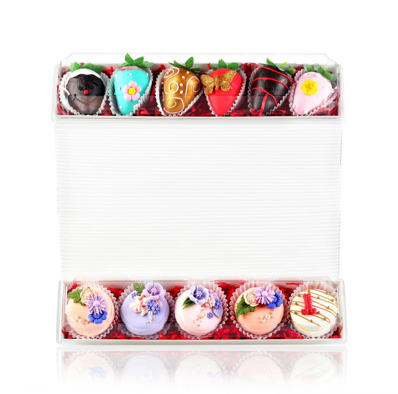 SLShePack 50 Pack 12 x 2.8 x 2.4 Inches Chocolated Covered Strawberries Boxes Macaron Boxes with Clear Lids, 12 Inches Long Bakery boxes with Window for Chocolate,truffle,Cocoa Bombs,Cookies - Image 1