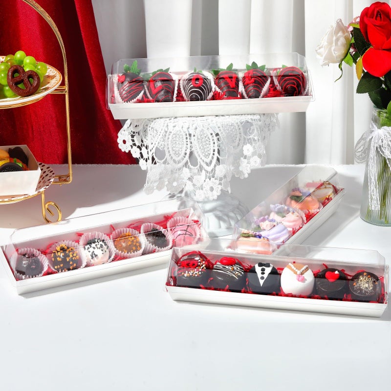SLShePack 50 Pack 12 x 2.8 x 2.4 Inches Chocolated Covered Strawberries Boxes Macaron Boxes with Clear Lids, 12 Inches Long Bakery boxes with Window for Chocolate,truffle,Cocoa Bombs,Cookies - Image 4