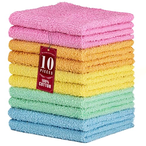 DecorRack 10 Pack 100% Cotton Wash Cloth, Luxurious Soft, 12 x 12 inch Ultra Absorbent, Machine Washable Washcloths, Assorted Colors (10 Pack) - Image 1