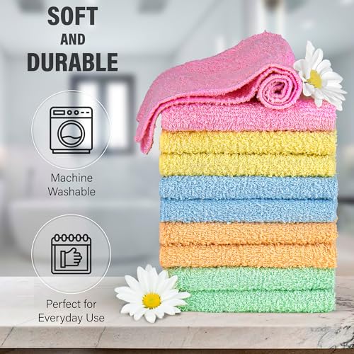 DecorRack 10 Pack 100% Cotton Wash Cloth, Luxurious Soft, 12 x 12 inch Ultra Absorbent, Machine Washable Washcloths, Assorted Colors (10 Pack) - Image 5