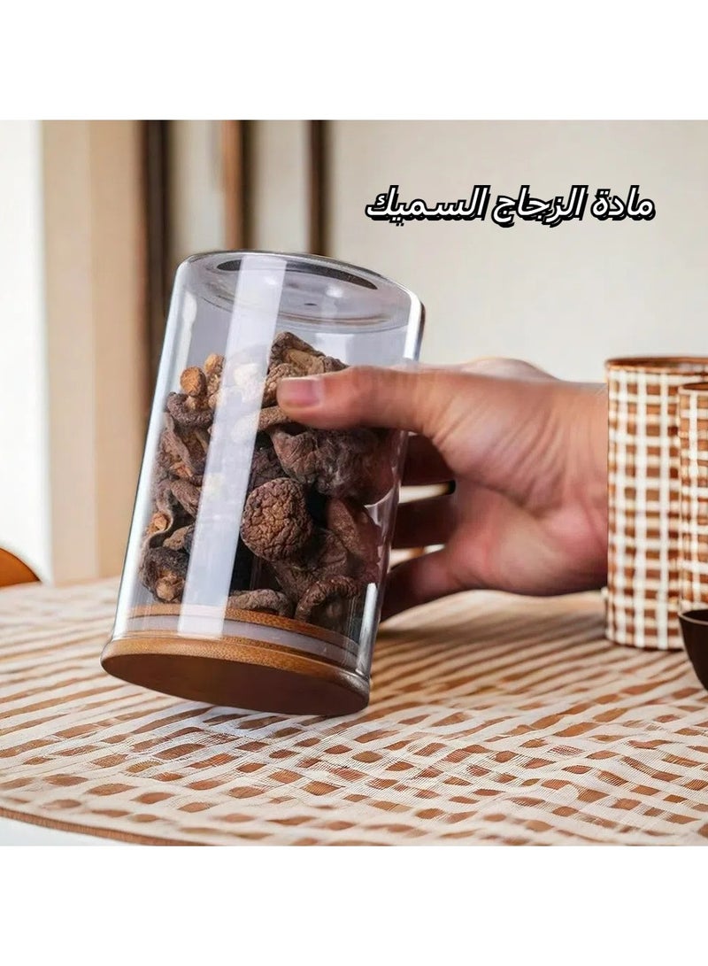 دامال 5 قطع جرة تخزين زجاجية مستديرة ، حبوب البن التوابل حلوى جرة تخزين الشاي مع غطاء خشبي جرة زجاجية - Image 5