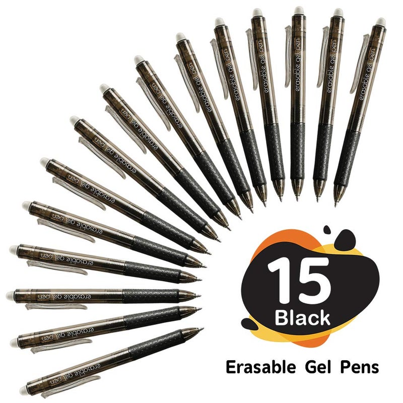 Lineon Erasable Gel Pens, 15 Pack Black Retractable Erasable Pens Clicker, Fine Point, Make Mistakes Disappear, Black Inks for Writing Planner and Crossword Puzzlesâ€¦ - Image 2
