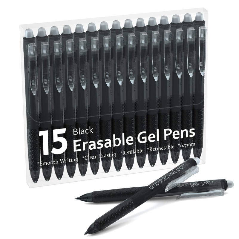 Lineon Erasable Gel Pens, 15 Pack Black Retractable Erasable Pens Clicker, Fine Point, Make Mistakes Disappear, Black Inks for Writing Planner and Crossword Puzzlesâ€¦ - Image 1