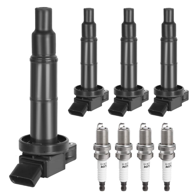 NPAUTO Ignition Coil Pack & Spark Plugs Compatible with 2.4L 2002-2010 Toyota Camry, 2001-2008 Rav4, 02-06 Solara, 01-07 Highlander, 09-10 Corolla Matrix Pontiac Vibe, 05-10 Scion tC, 10-12 Lexus HS250h - Image 1