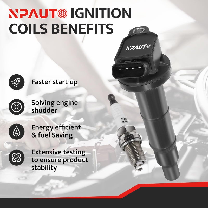 NPAUTO Ignition Coil Pack & Spark Plugs Compatible with 2.4L 2002-2010 Toyota Camry, 2001-2008 Rav4, 02-06 Solara, 01-07 Highlander, 09-10 Corolla Matrix Pontiac Vibe, 05-10 Scion tC, 10-12 Lexus HS250h - Image 2