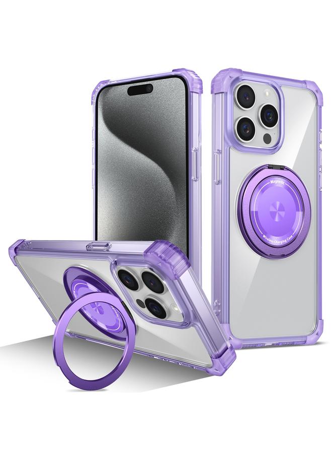 S-TOP Case For iPhone 15 Pro Max Gold Shield CD Pattern MagSafe Magnetic Phone Case with Rotating Stand - Image 1