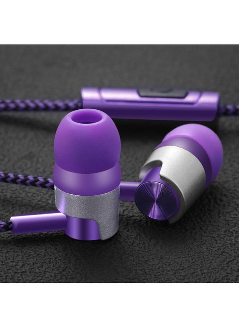Nylon Rope Earphone Woven Wiring Wear-resistant In-ear Earphone For Apple Android Huawei Xiaomi Mobile Phone-Color:Purple