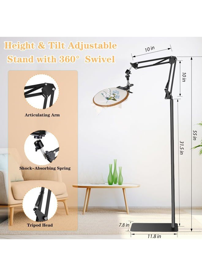 Cheloment Adjustable Embroidery Hoops Stand for Hand Work,Cross Stitch Frame with 360° Rotation, Embroidery Stand Lap Suitable for Embroidery Kit,3-in-1 Hoop/Tablet/Phone Holder Floor Stand, Black - Image 3