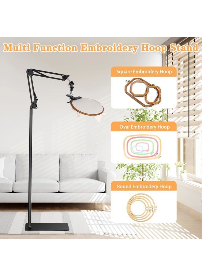 Cheloment Adjustable Embroidery Hoops Stand for Hand Work,Cross Stitch Frame with 360° Rotation, Embroidery Stand Lap Suitable for Embroidery Kit,3-in-1 Hoop/Tablet/Phone Holder Floor Stand, Black - Image 2