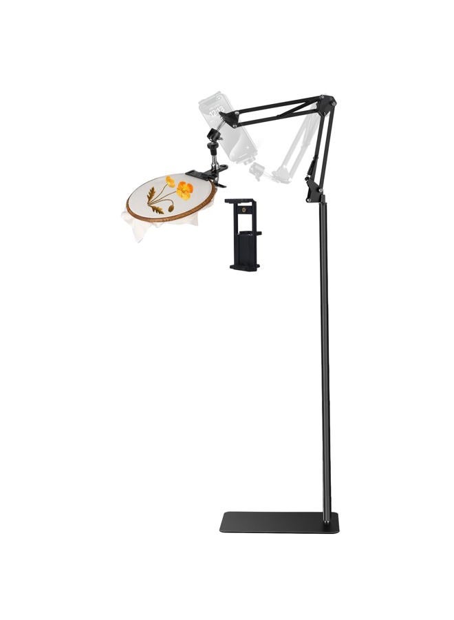 Cheloment Adjustable Embroidery Hoops Stand for Hand Work,Cross Stitch Frame with 360° Rotation, Embroidery Stand Lap Suitable for Embroidery Kit,3-in-1 Hoop/Tablet/Phone Holder Floor Stand, Black - Image 1
