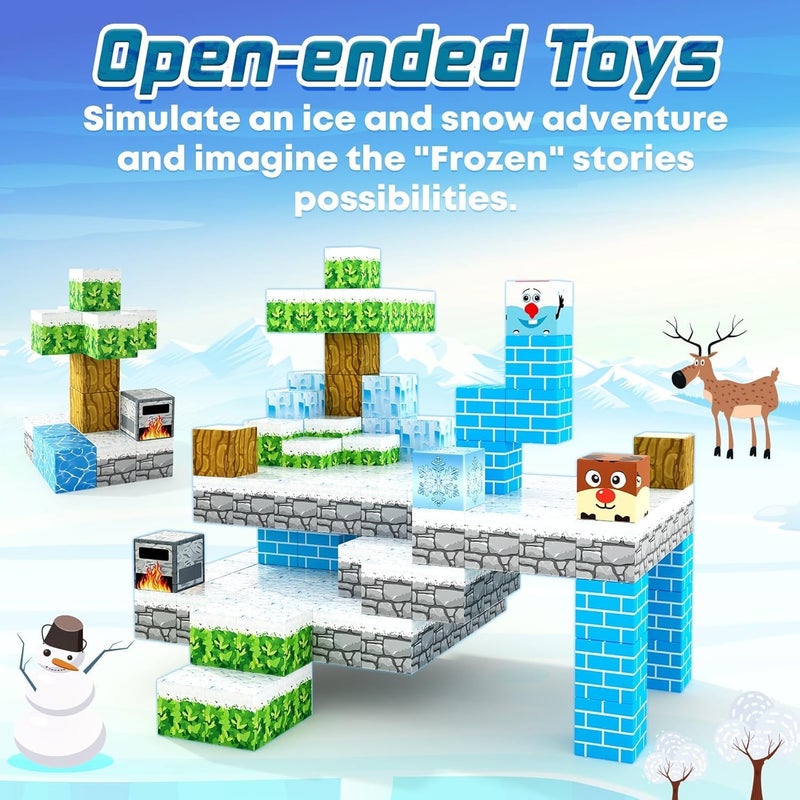 Moonmen Magnetic Building Blocks Set, Mine Magnet World Set For Toddler Educational STEM Construction Toy, Non-Toxic ABS Material Magnet Cubes Construction Toys (112 Pcs Snow World) - Image 3