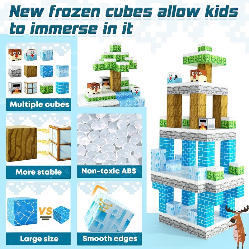 Moonmen Magnetic Building Blocks Set, Mine Magnet World Set For Toddler Educational STEM Construction Toy, Non-Toxic ABS Material Magnet Cubes Construction Toys (112 Pcs Snow World) - Image 5