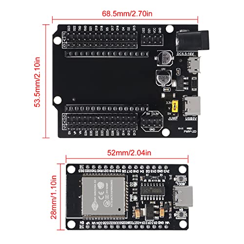 AITRIP 2 Sets ESP-WROOM-32 ESP32 ESP-32S Type-C USB Development Board Type-C USB CH340C WiFi+Bluetooth Ultra-Low Power Dual Core ESP32-DevKitC-32 ESP-WROOM-32 Expansion Board for Arduino - Image 5