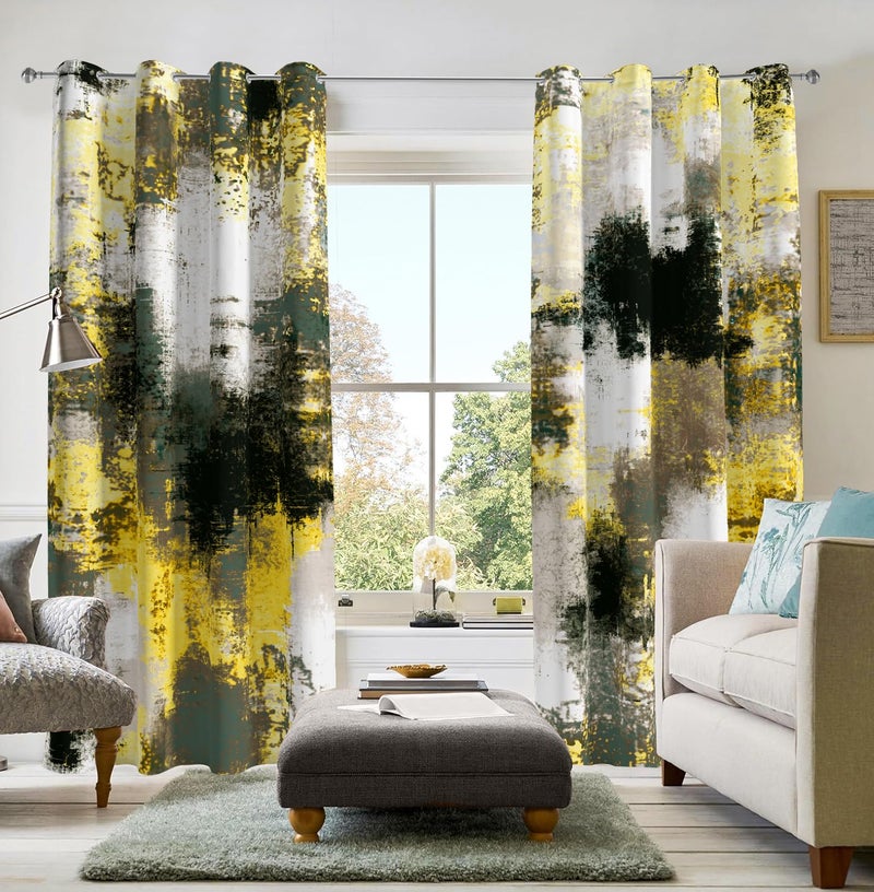 Asuexpect Abstract Curtains 2 Panels Abstract Rust Curtain Room Darkening Grommet Window Treatments Modern Decorative for Bedroom Living Room, 52x84 Inches, Black Yellow - Image 1