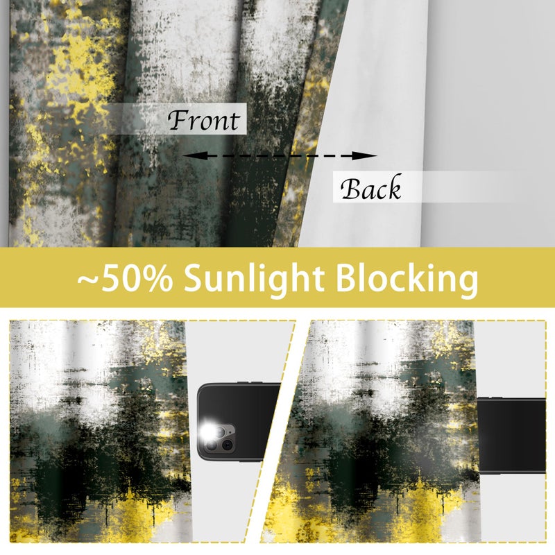 Asuexpect Abstract Curtains 2 Panels Abstract Rust Curtain Room Darkening Grommet Window Treatments Modern Decorative for Bedroom Living Room, 52x84 Inches, Black Yellow - Image 2