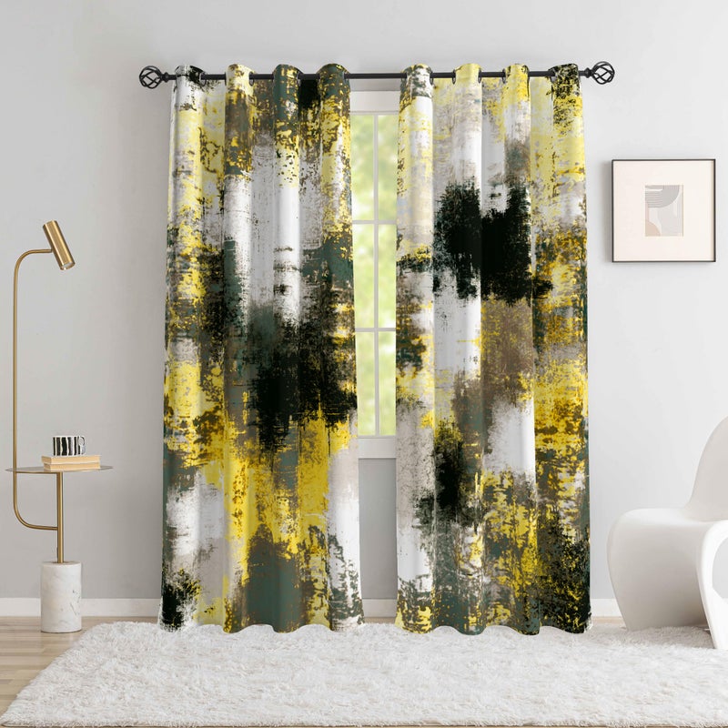 Asuexpect Abstract Curtains 2 Panels Abstract Rust Curtain Room Darkening Grommet Window Treatments Modern Decorative for Bedroom Living Room, 52x84 Inches, Black Yellow - Image 3