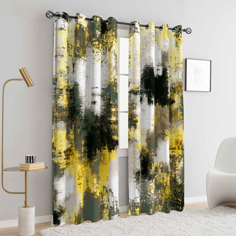 Asuexpect Abstract Curtains 2 Panels Abstract Rust Curtain Room Darkening Grommet Window Treatments Modern Decorative for Bedroom Living Room, 52x84 Inches, Black Yellow - Image 4
