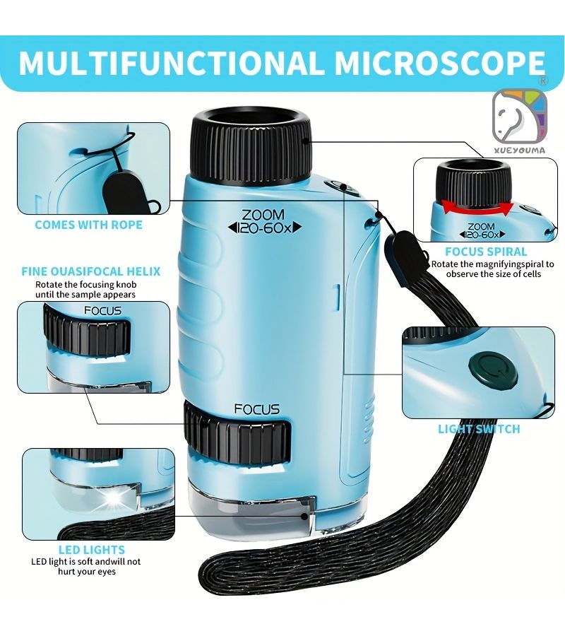 Xueyouma Portable Microscope 60X-120X Handheld Mini LED for Kids Science Toys Gift Model SD225 - Image 4