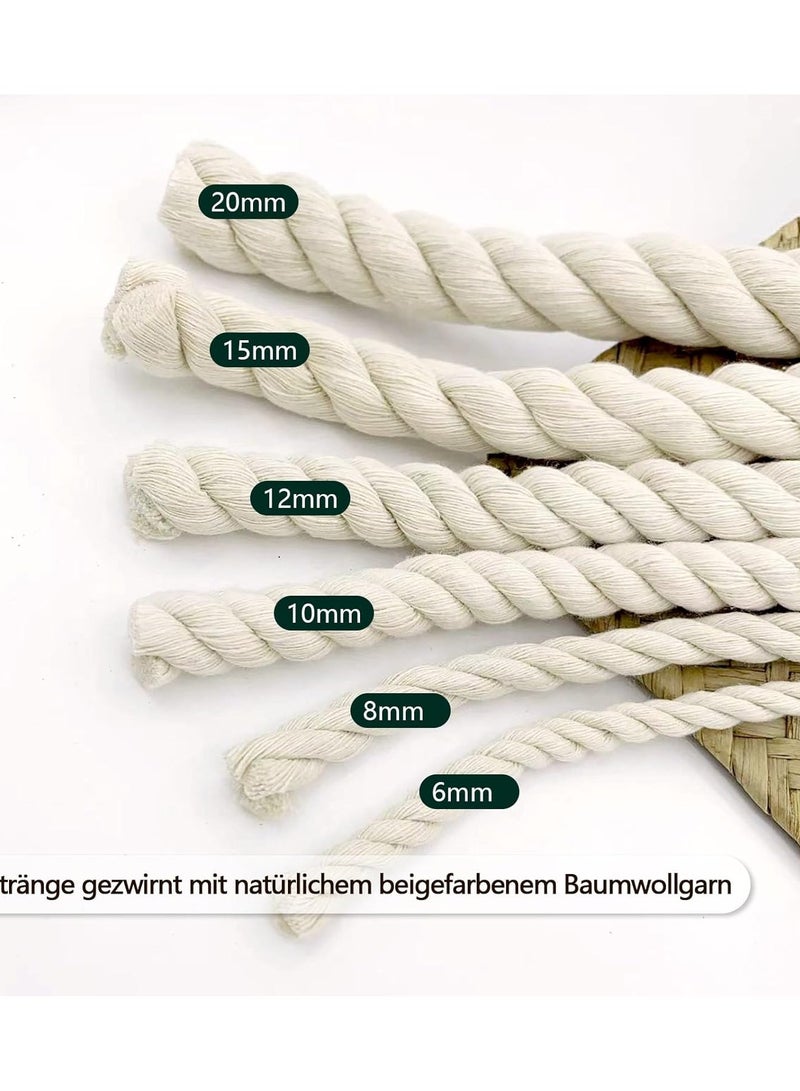 حبل من القطن بسمك 8 ملم وطول 20 متر من روستين، حبل قطني سميك من خيوط المكرمية بالوأن قوس قزح، مجموعة يدوية للحديقة والشرفة وديكور المنزل، بلون بيج - Image 2
