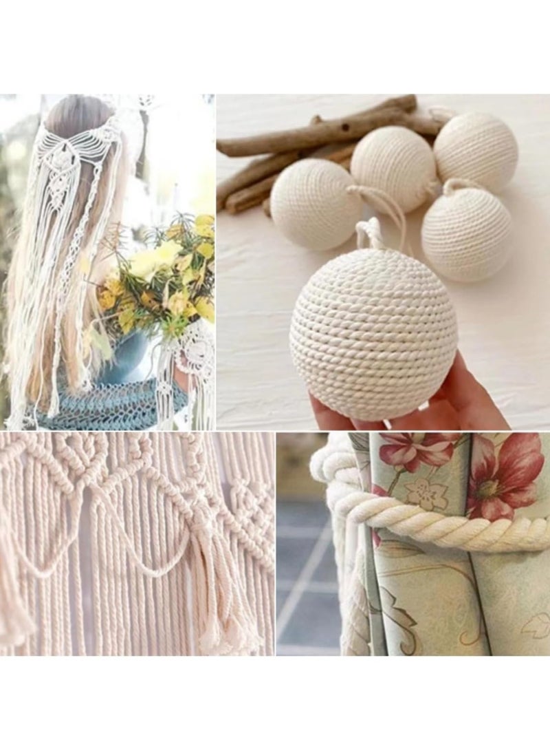 حبل من القطن بسمك 8 ملم وطول 20 متر من روستين، حبل قطني سميك من خيوط المكرمية بالوأن قوس قزح، مجموعة يدوية للحديقة والشرفة وديكور المنزل، بلون بيج - Image 5