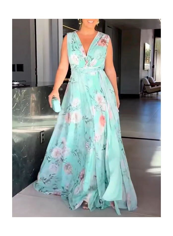 KUYING New Women's Off Shoulder Off Back Printed Dress 