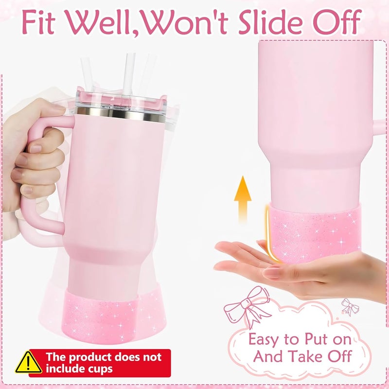 TecoKart ® 6 PCS Pink Stanley Cup Accessories Set whitout Cups, Silicone Bow Straw Cover, Leak-Proof Base, Decorative Chain, Cleaning Brush, Reusable Straws for Tumbler - Image 5
