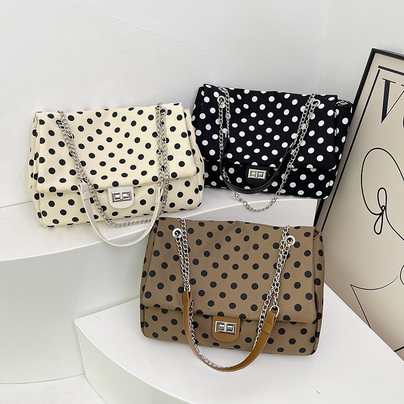 Large Capacity Polka Dot Square Tote Bag Fashionable Chain Underarm Shoulder Bag Simple Crossbody Bag - Image 4