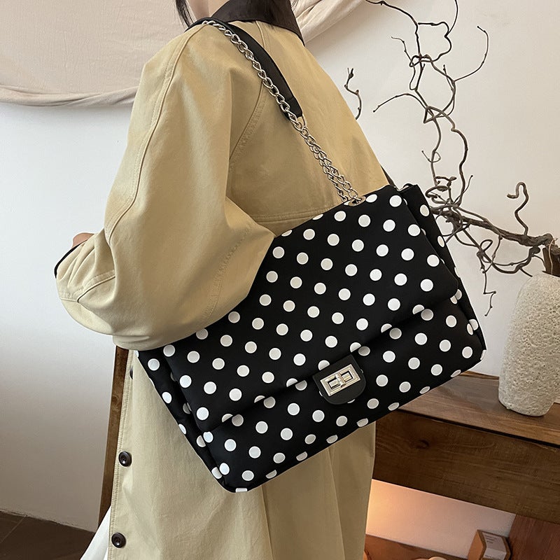 Large Capacity Polka Dot Square Tote Bag Fashionable Chain Underarm Shoulder Bag Simple Crossbody Bag - Image 3