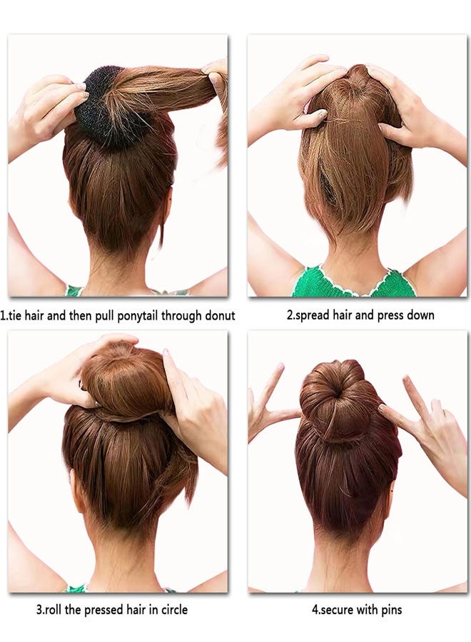 وهاواي Hair Donut Bun Maker Set, Hair Bun Maker Set with 4pcs Bun Shapers, 20pcs Invisible Nets, 5pcs Hair Elastic Bands, 20pcs Bobby Pins (Black) - Image 4