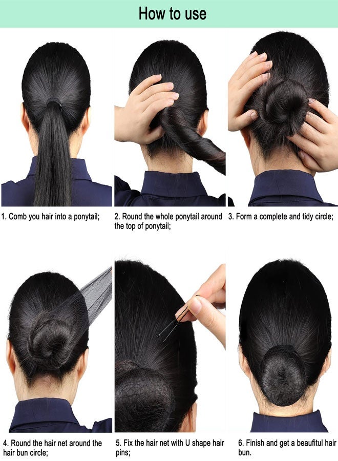 وهاواي Hair Donut Bun Maker Set, Hair Bun Maker Set with 4pcs Bun Shapers, 20pcs Invisible Nets, 5pcs Hair Elastic Bands, 20pcs Bobby Pins (Black) - Image 5