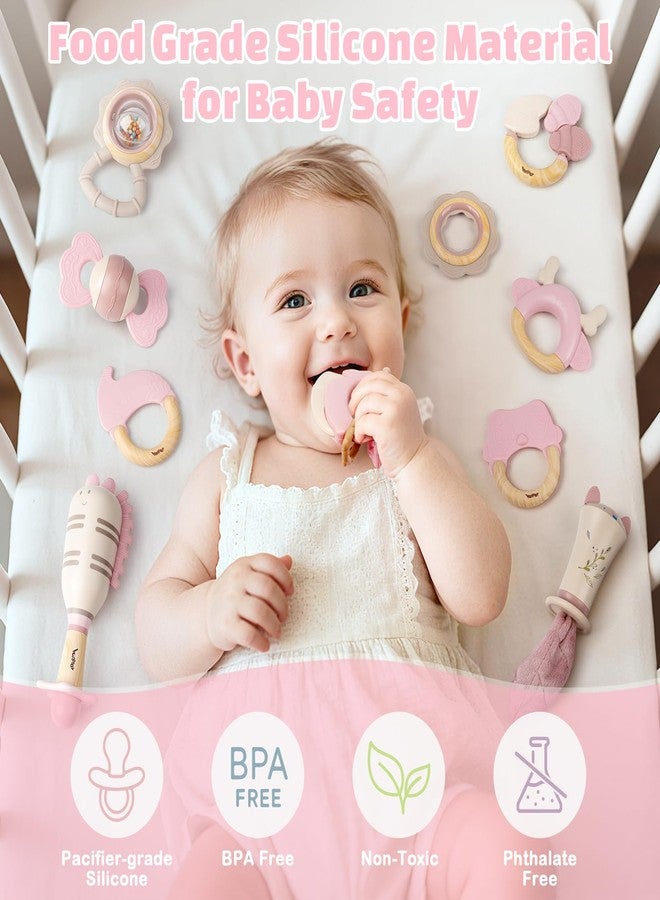 Vanplay Baby Toys 0-6 Months, Baby Rattles, Teething Toys 3-6 Months, Infant Toys 6-12 Months, 10PCS Pink Sensory Rattles & Teethers with Storage Box, Newborn Shower Gift Girl - Image 4