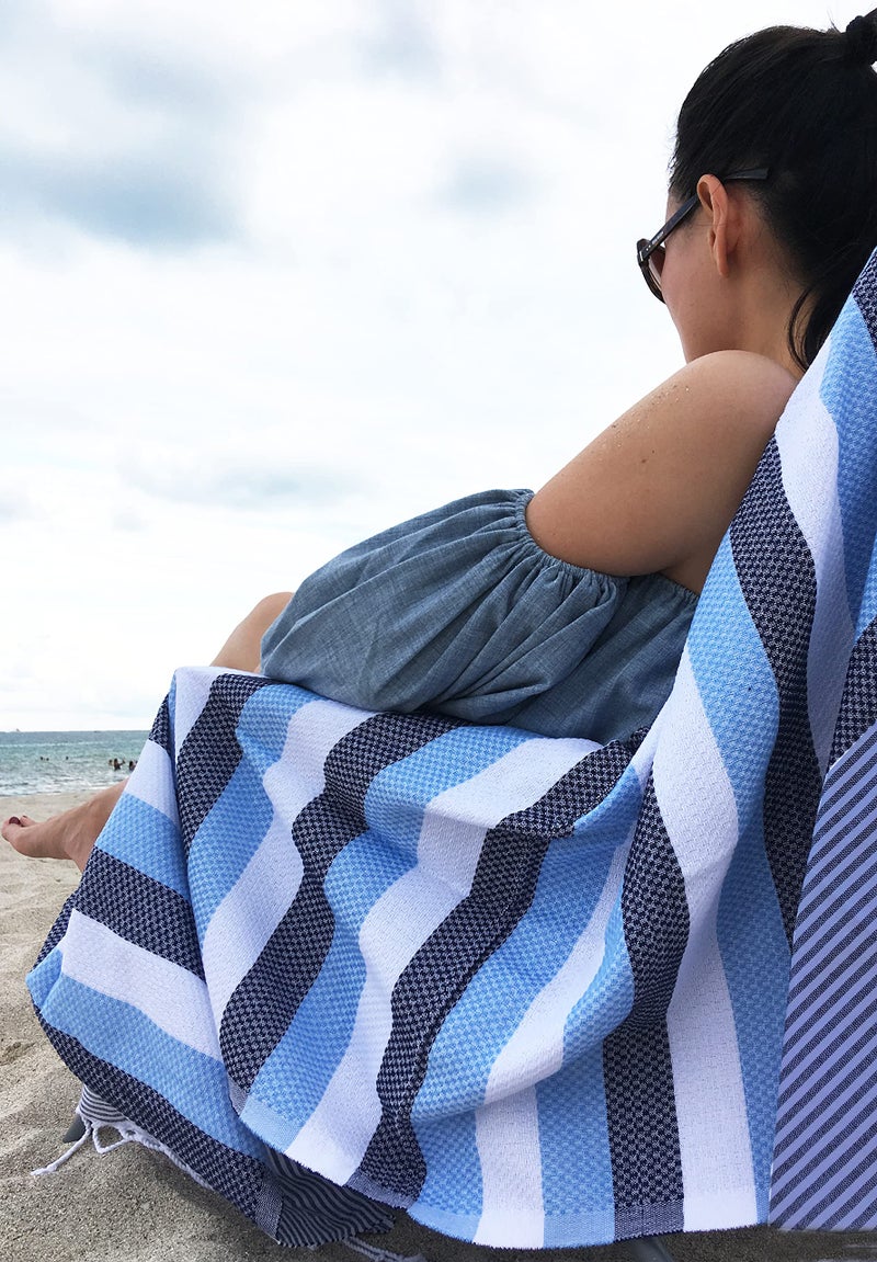 Aysesa Turkish Beach Towel Extra-Thick & Oversized w/Pocket 100% OekoTex Cotton Blanket (38x75) ShoreSecrets-Warm! Collection | Made in Turkiye - Image 1