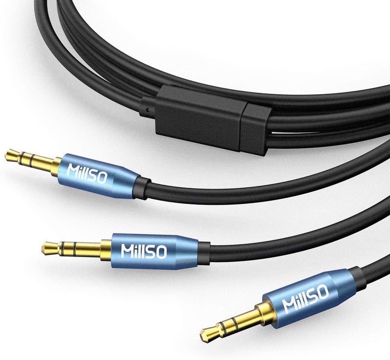 MillSO Audio Splitter, SapphireBlue&Gold-Plated 8 Feet 3.5mm Male to 2 Male Audio Splitter, TRS Stereo Jack Headphones Adapter Cable for Smartphone, Computer, Mp3, Earphone, Speakers - Image 1