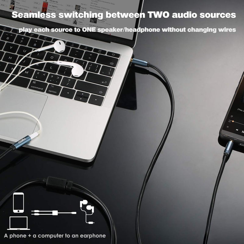 MillSO Audio Splitter, SapphireBlue&Gold-Plated 8 Feet 3.5mm Male to 2 Male Audio Splitter, TRS Stereo Jack Headphones Adapter Cable for Smartphone, Computer, Mp3, Earphone, Speakers - Image 3
