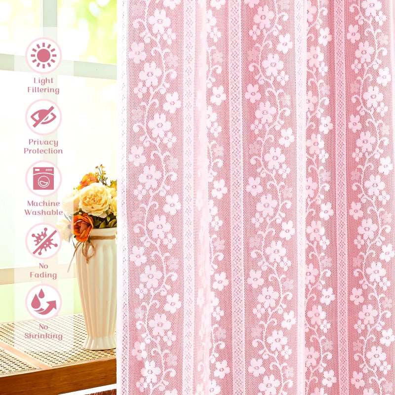 ASPMIZ Pink Kitchen Curtains Double Layer Curtains with Linen Lace, Linen Kitchen Window Curtain 36 inch Length, Farmhouse Tier Curtain with 2 Tiebacks, Rod Pocket Window Treatments for Cafe Bathroom - Image 4